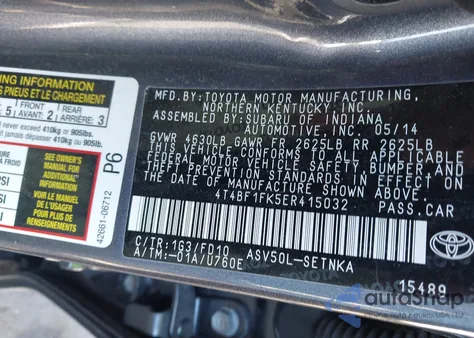 2014 Toyota Camry Le z USA, uszkodzony, nr VIN 4T4BF1FK5ER415032